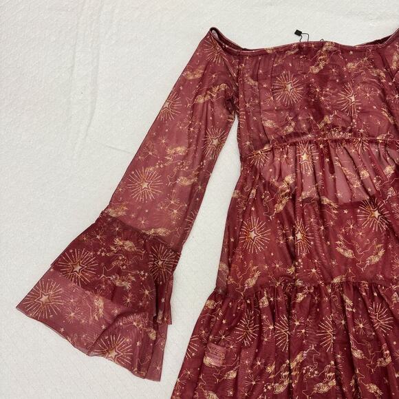 Boohoo Sheer Bohemian Patterned Printed Dress Pink/Red Size 10 NWT - Picture 6 of 6
